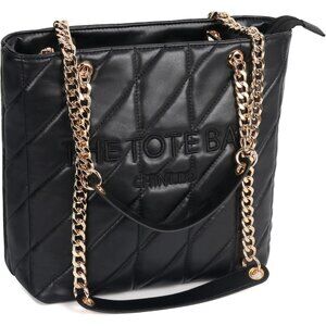 Women's Black-Quilted PU Leather Sophisticated Elegant Retro Style Tote Bag